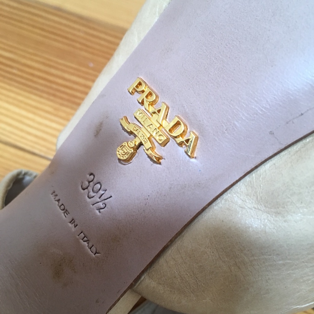 Prada Platform Heels Sandals Crisscross Ruched Slingback Nude Beige size 39.5 - Picture 9 of 16